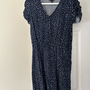 Elegant Navy Blue Polka Dot Dress